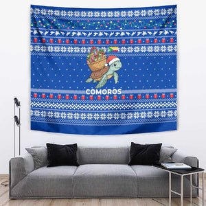 Comoros Christmas Tapestry Santa Turtle Gifts Snowflakes and Ocean Blue - African Pride