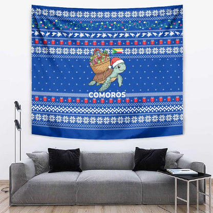 Comoros Christmas Tapestry Santa Turtle Gifts Snowflakes and Ocean Blue - African Pride