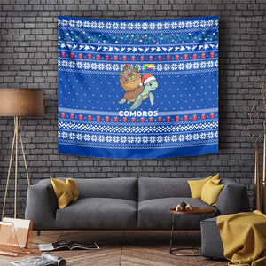 Comoros Christmas Tapestry Santa Turtle Gifts Snowflakes and Ocean Blue - African Pride