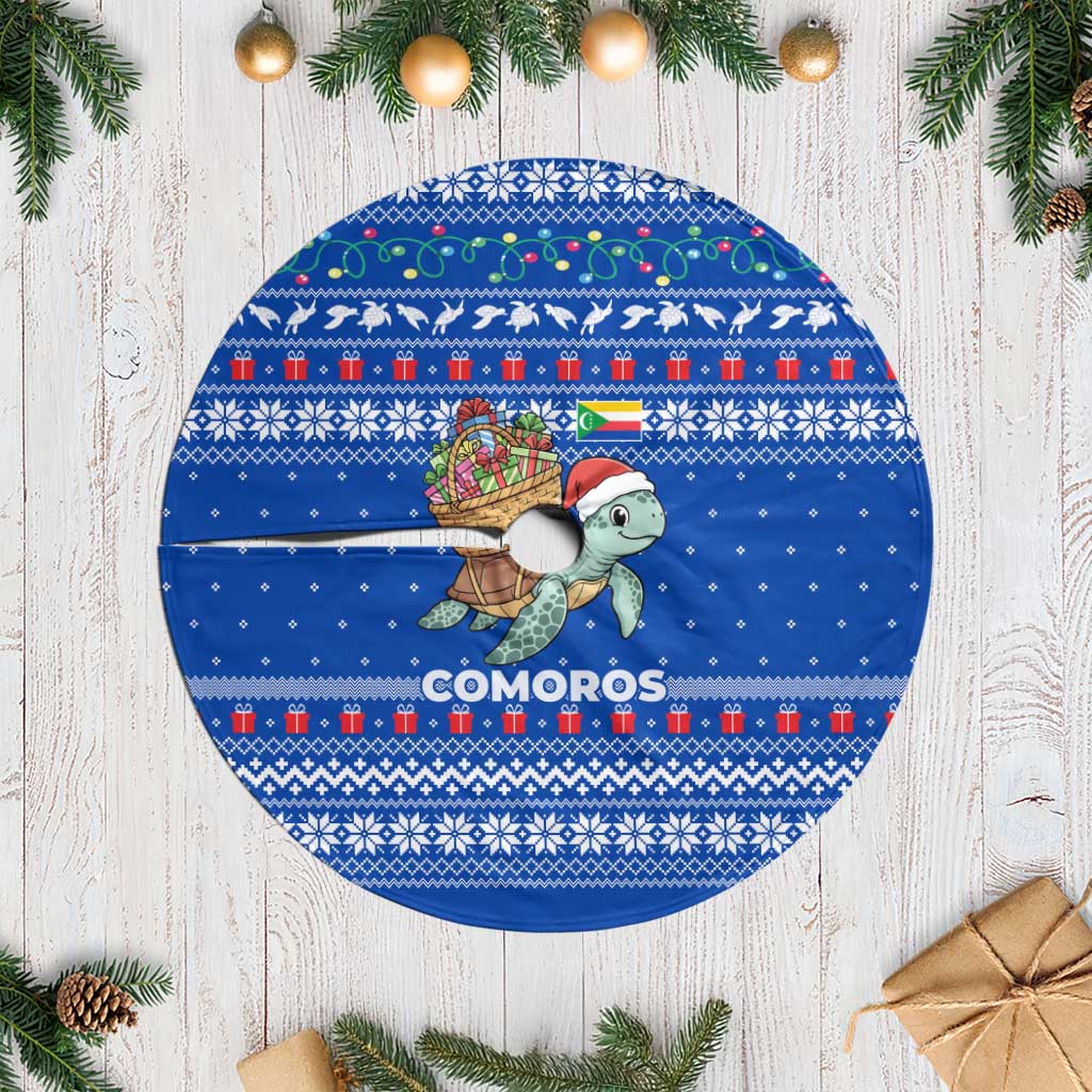 Comoros Christmas Tree Skirt Santa Turtle Gifts Snowflakes and Ocean Blue - African Pride