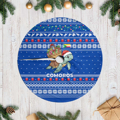 Comoros Christmas Tree Skirt Santa Turtle Gifts Snowflakes and Ocean Blue - African Pride