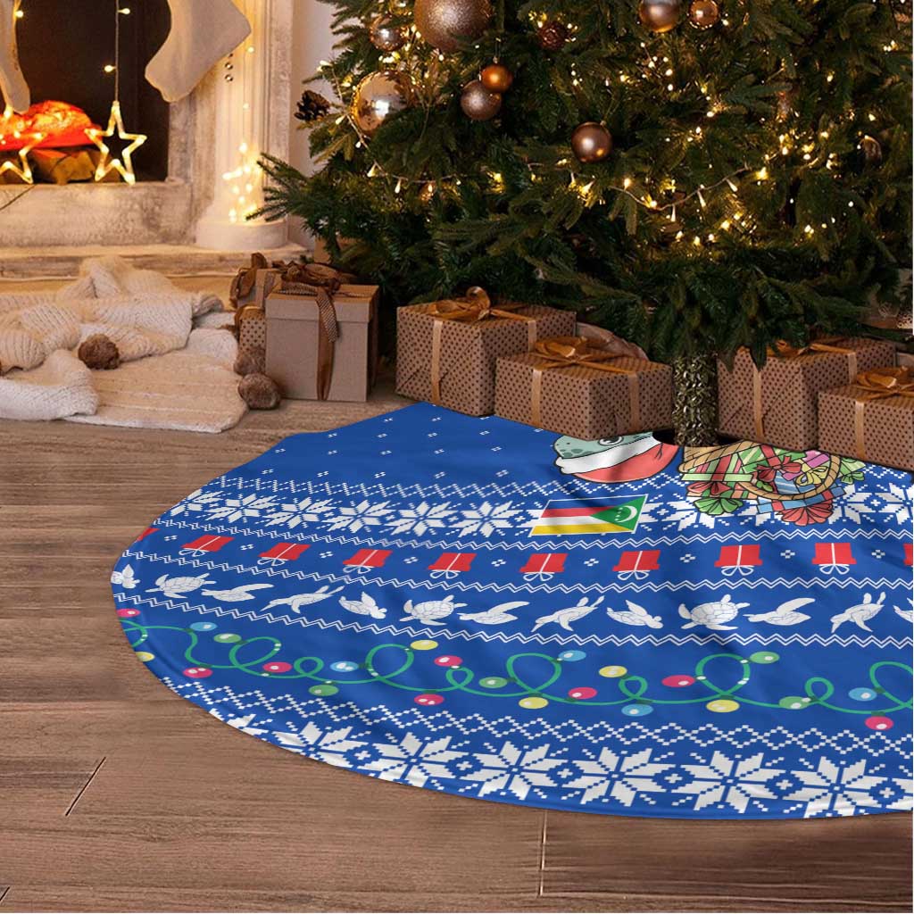 Comoros Christmas Tree Skirt Santa Turtle Gifts Snowflakes and Ocean Blue - African Pride