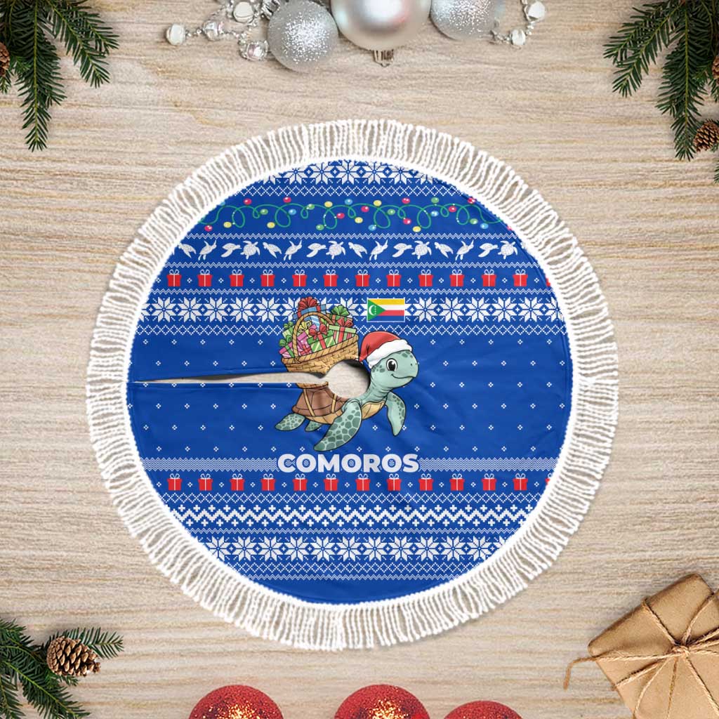 Comoros Christmas Tree Skirt Santa Turtle Gifts Snowflakes and Ocean Blue - African Pride