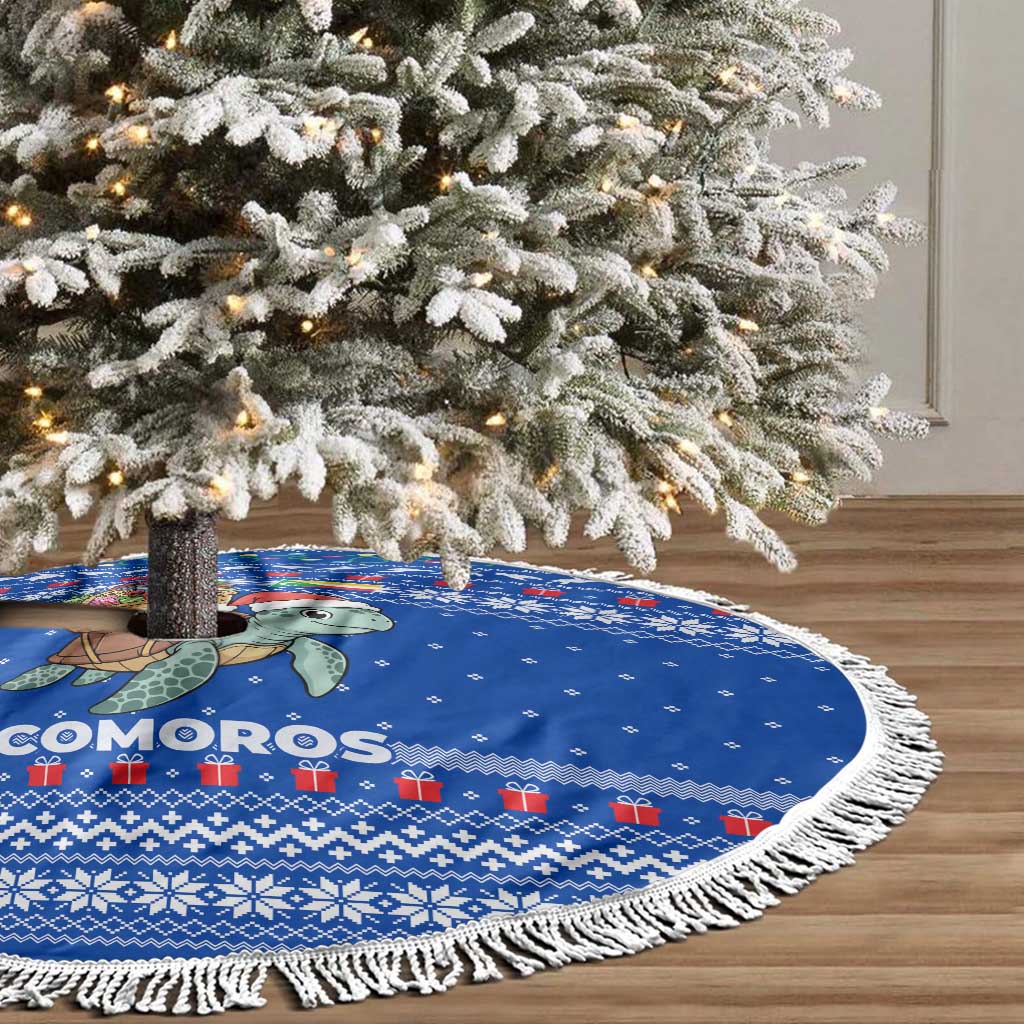 Comoros Christmas Tree Skirt Santa Turtle Gifts Snowflakes and Ocean Blue - African Pride