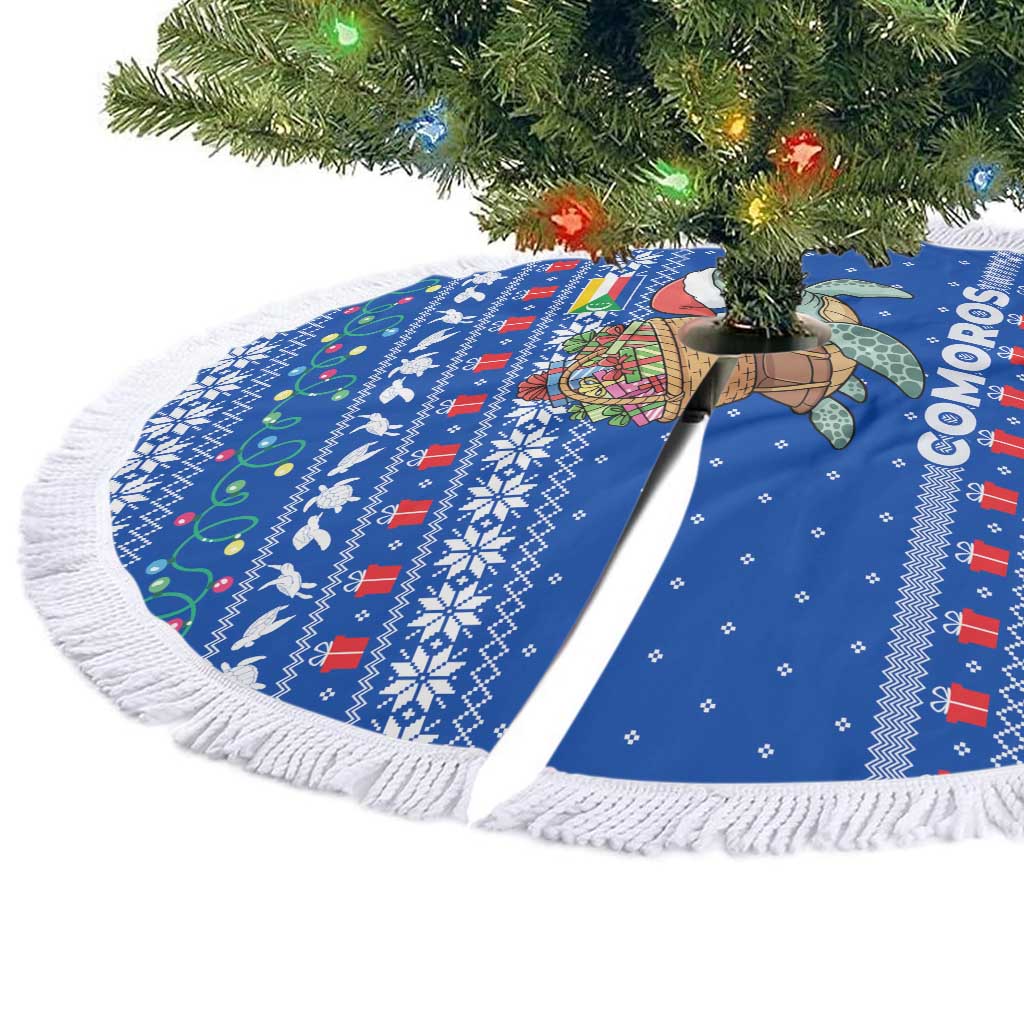 Comoros Christmas Tree Skirt Santa Turtle Gifts Snowflakes and Ocean Blue - African Pride