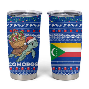 Comoros Christmas Tumbler Cup Santa Turtle Gifts Snowflakes and Ocean Blue - African Pride