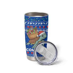 Comoros Christmas Tumbler Cup Santa Turtle Gifts Snowflakes and Ocean Blue - African Pride