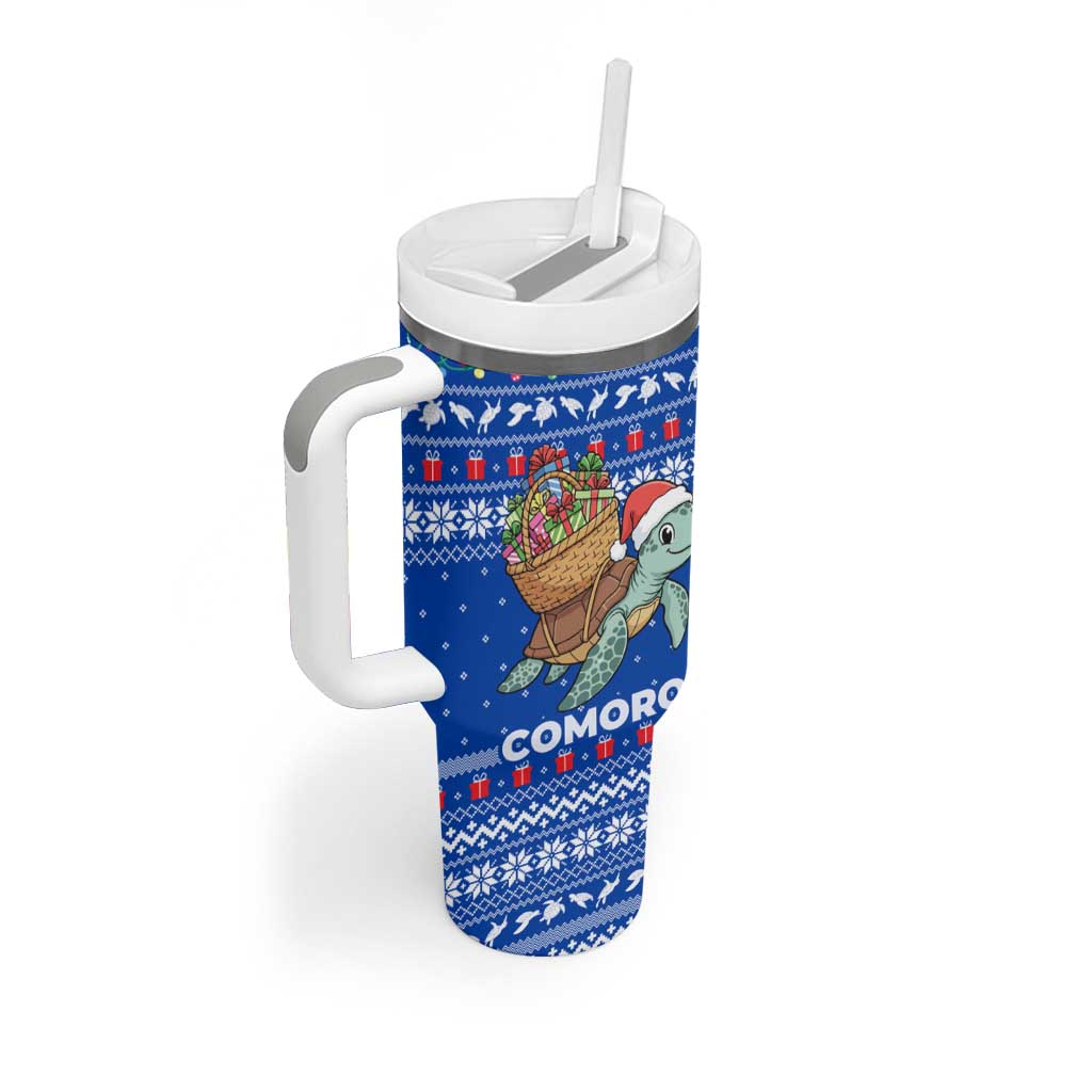 Comoros Christmas Tumbler With Handle Santa Turtle Gifts Snowflakes and Ocean Blue - African Pride