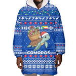 Comoros Christmas Wearable Blanket Hoodie Santa Turtle Gifts Snowflakes and Ocean Blue - African Pride