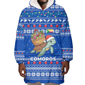 Comoros Christmas Wearable Blanket Hoodie Santa Turtle Gifts Snowflakes and Ocean Blue - African Pride