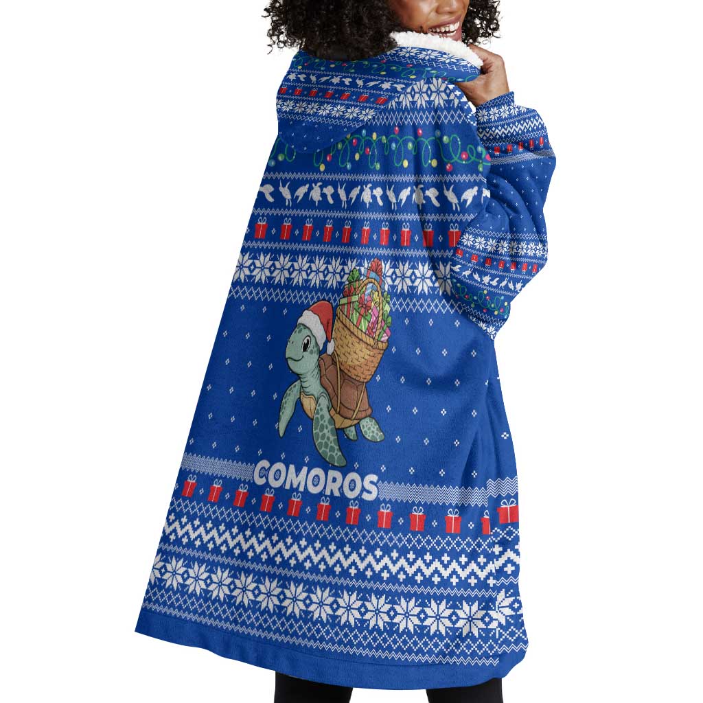 Comoros Christmas Wearable Blanket Hoodie Santa Turtle Gifts Snowflakes and Ocean Blue - African Pride