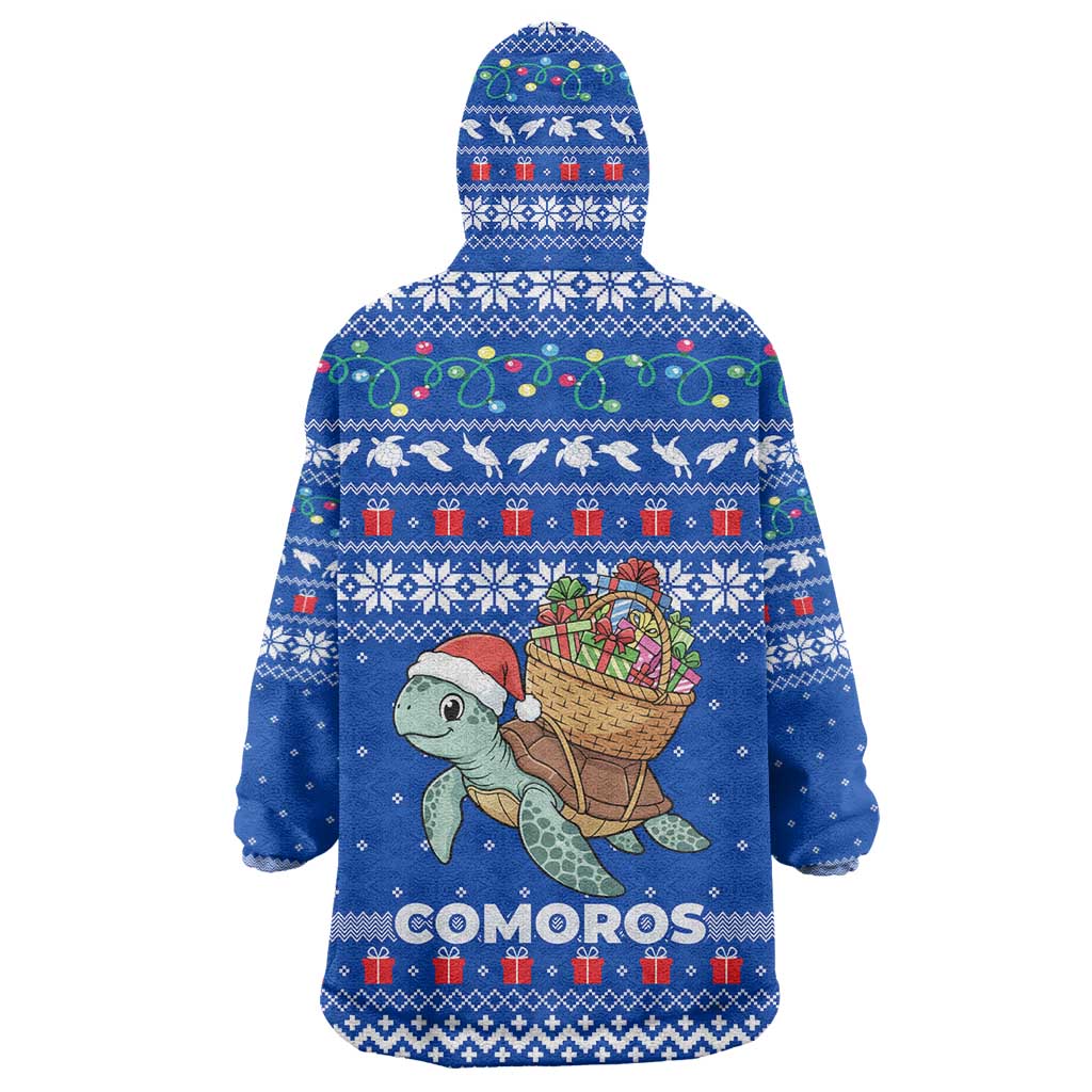 Comoros Christmas Wearable Blanket Hoodie Santa Turtle Gifts Snowflakes and Ocean Blue - African Pride