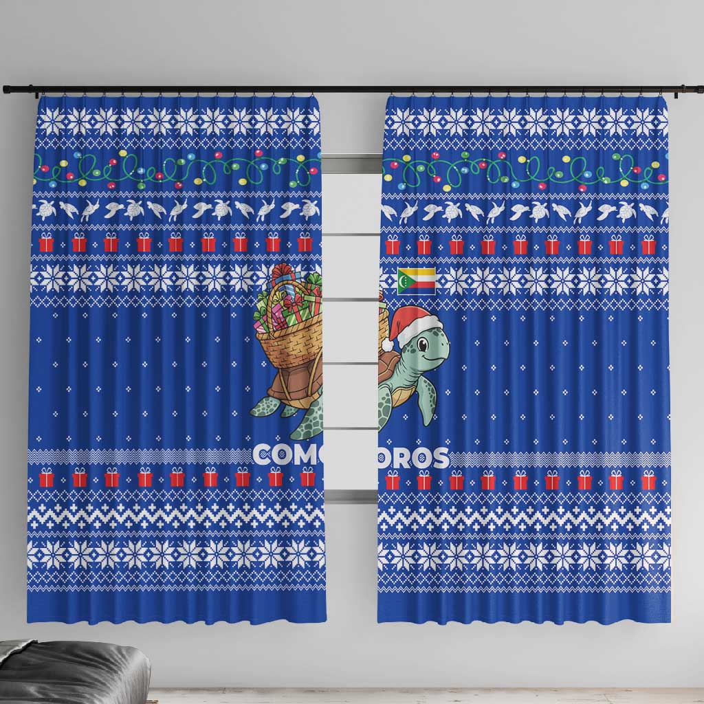 Comoros Christmas Window Curtain Santa Turtle Gifts Snowflakes and Ocean Blue - African Pride
