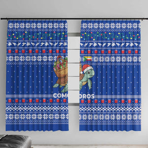 Comoros Christmas Window Curtain Santa Turtle Gifts Snowflakes and Ocean Blue - African Pride