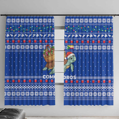 Comoros Christmas Window Curtain Santa Turtle Gifts Snowflakes and Ocean Blue - African Pride