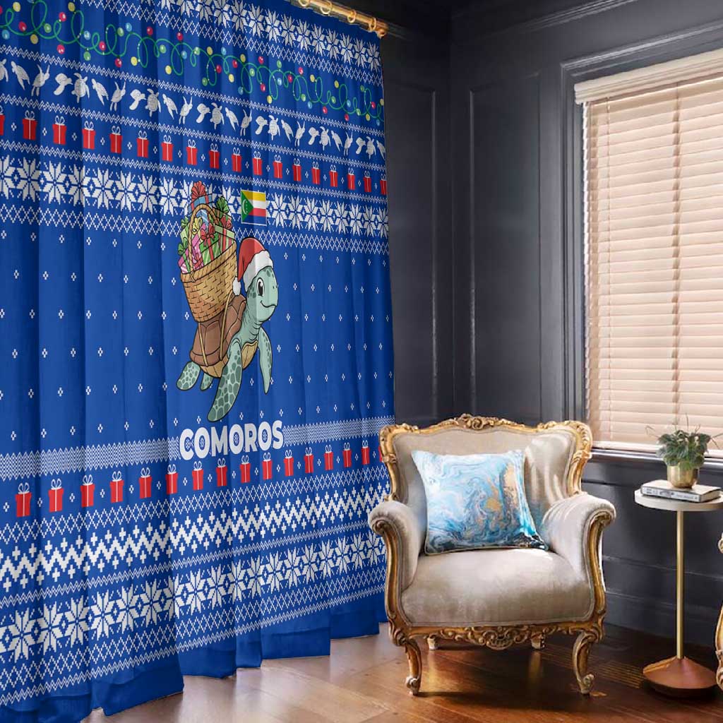 Comoros Christmas Window Curtain Santa Turtle Gifts Snowflakes and Ocean Blue - African Pride