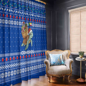 Comoros Christmas Window Curtain Santa Turtle Gifts Snowflakes and Ocean Blue - African Pride