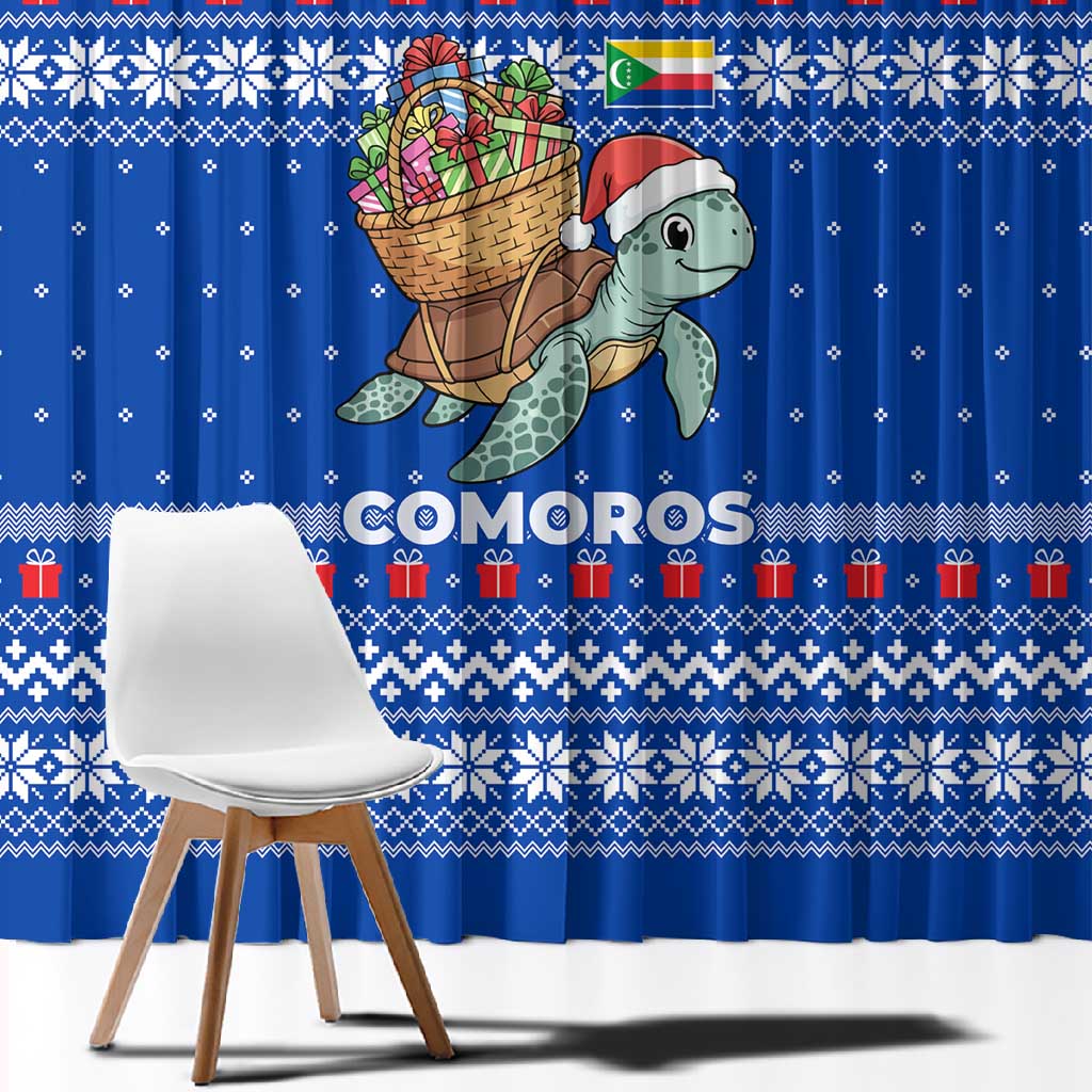 Comoros Christmas Window Curtain Santa Turtle Gifts Snowflakes and Ocean Blue - African Pride