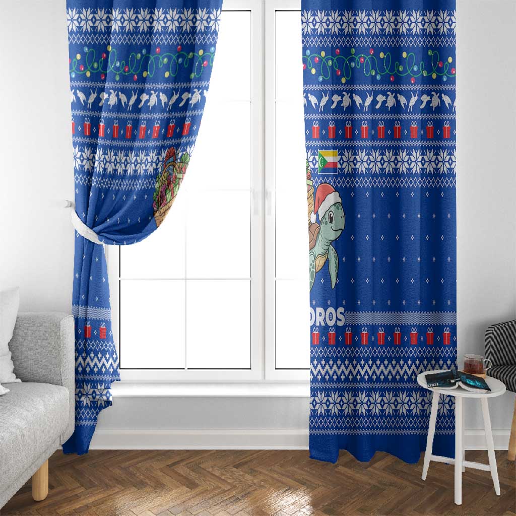 Comoros Christmas Window Curtain Santa Turtle Gifts Snowflakes and Ocean Blue - African Pride