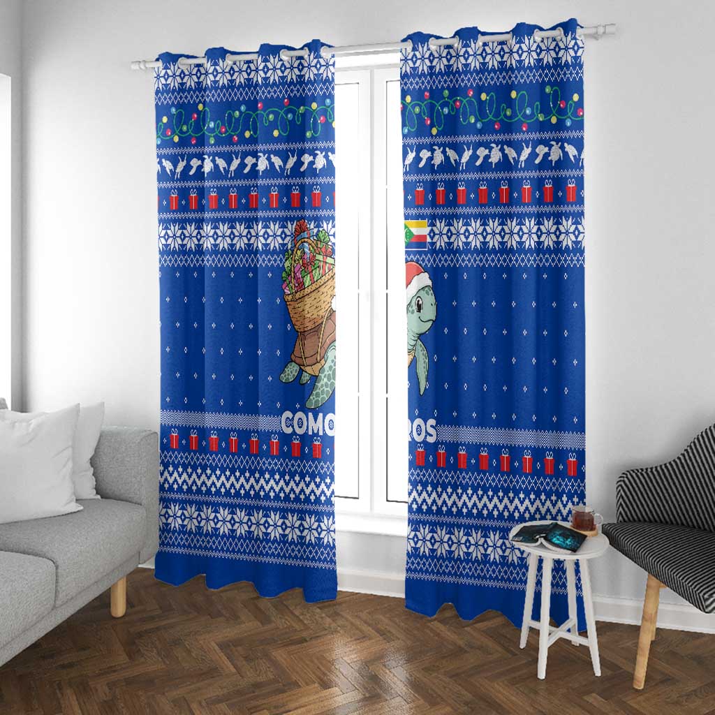 Comoros Christmas Window Curtain Santa Turtle Gifts Snowflakes and Ocean Blue - African Pride
