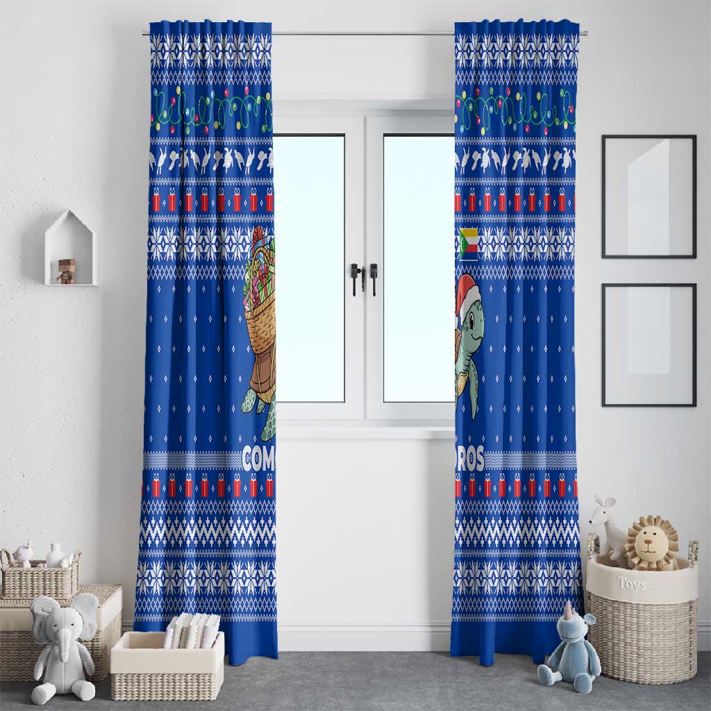 Comoros Christmas Window Curtain Santa Turtle Gifts Snowflakes and Ocean Blue - African Pride