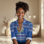 Comoros Christmas Women Casual Shirt Santa Turtle Gifts Snowflakes and Ocean Blue - African Pride