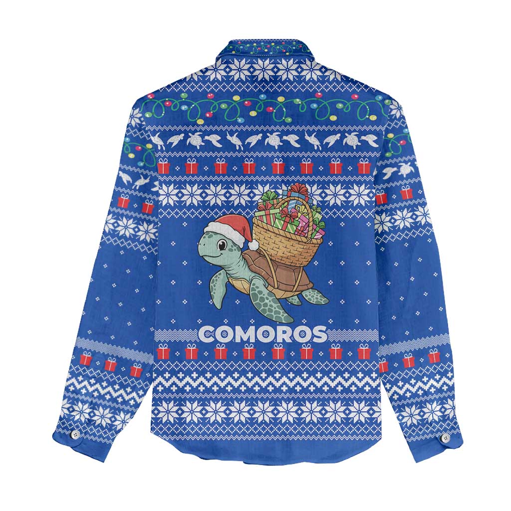 Comoros Christmas Women Casual Shirt Santa Turtle Gifts Snowflakes and Ocean Blue - African Pride