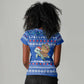 Comoros Christmas Women V-Neck T-Shirt Santa Turtle Gifts Snowflakes and Ocean Blue - African Pride