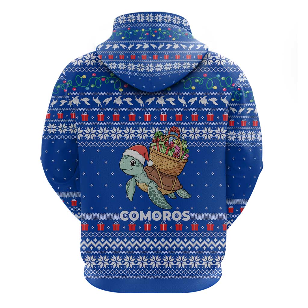 Comoros Christmas Zip Hoodie Santa Turtle Gifts Snowflakes and Ocean Blue - African Pride