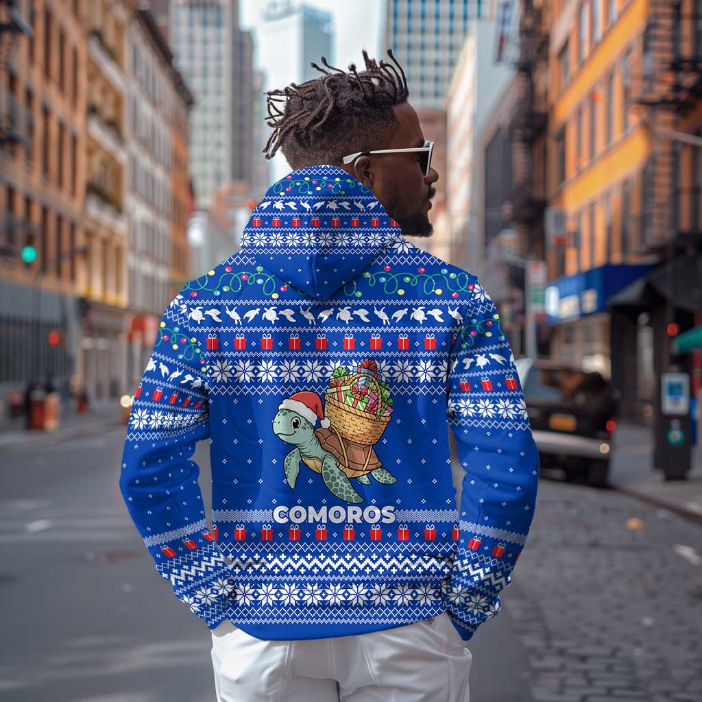 Comoros Christmas Zip Hoodie Santa Turtle Gifts Snowflakes and Ocean Blue - African Pride