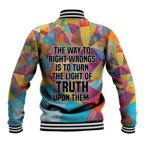 Ida B. Wells Baseball Jacket with Colorful Patchwork Pattern Design Confident Portrait Civil Rights and Journalism Tribute - African Pride