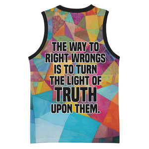 Ida B. Wells Basketball Jersey with Colorful Patchwork Pattern Design Confident Portrait Civil Rights and Journalism Tribute - African Pride