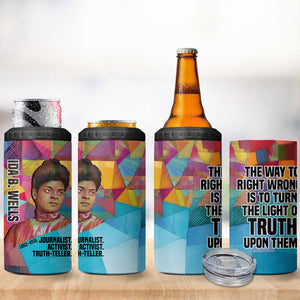Ida B. Wells 4 in 1 Can Cooler Tumbler with Colorful Patchwork Pattern Design Confident Portrait Civil Rights and Journalism Tribute - African Pride