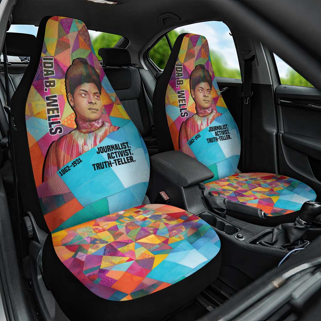 Ida B. Wells Car Seat Cover with Colorful Patchwork Pattern Design Confident Portrait Civil Rights and Journalism Tribute - African Pride