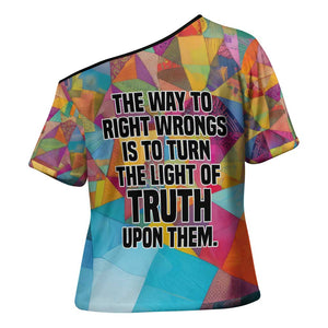Ida B. Wells Cross Shoulder Shirt with Colorful Patchwork Pattern Design Confident Portrait Civil Rights and Journalism Tribute - African Pride