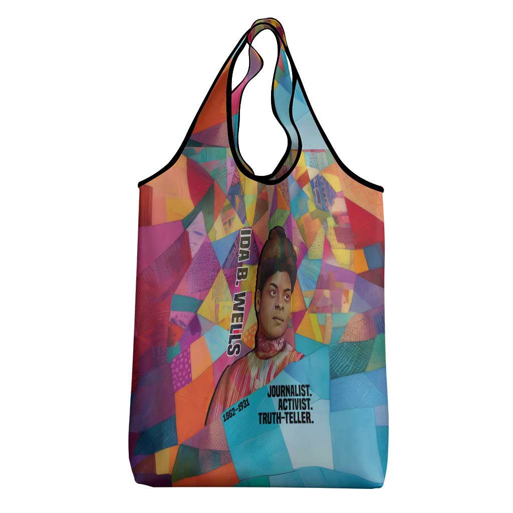 Ida B. Wells Grocery Bag with Colorful Patchwork Pattern Design Confident Portrait Civil Rights and Journalism Tribute - African Pride