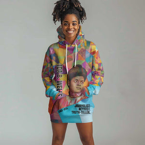 Ida B. Wells Hoodie Dress with Colorful Patchwork Pattern Design Confident Portrait Civil Rights and Journalism Tribute - African Pride