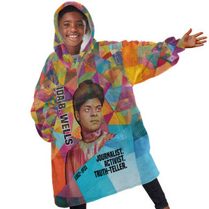 Ida B. Wells Kid Wearable Blanket Hoodie with Colorful Patchwork Pattern Design Confident Portrait Civil Rights and Journalism Tribute - African Pride