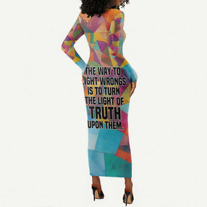 Ida B. Wells Long Sleeve Bodycon Dress with Colorful Patchwork Pattern Design Confident Portrait Civil Rights and Journalism Tribute - African Pride