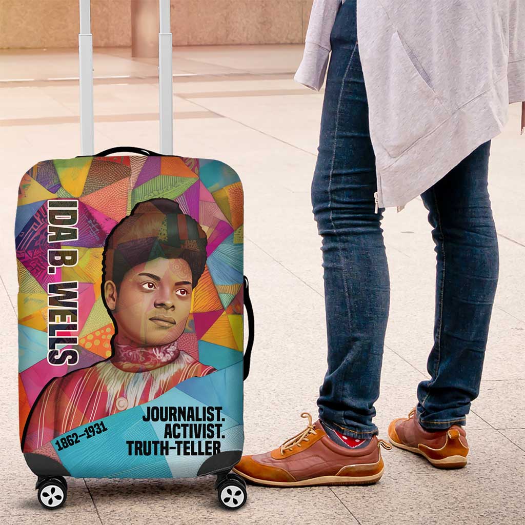 Ida B. Wells Luggage Cover with Colorful Patchwork Pattern Design Confident Portrait Civil Rights and Journalism Tribute - African Pride