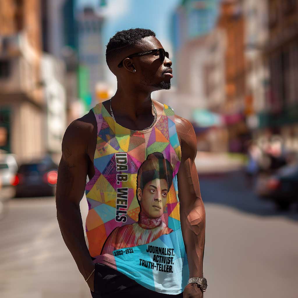 Ida B. Wells Men Tank Top with Colorful Patchwork Pattern Design Confident Portrait Civil Rights and Journalism Tribute - African Pride
