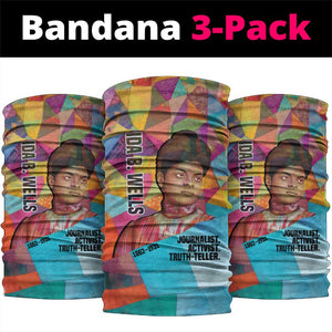Ida B. Wells Neck Gaiter with Colorful Patchwork Pattern Design Confident Portrait Civil Rights and Journalism Tribute - African Pride
