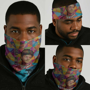 Ida B. Wells Neck Gaiter with Colorful Patchwork Pattern Design Confident Portrait Civil Rights and Journalism Tribute - African Pride