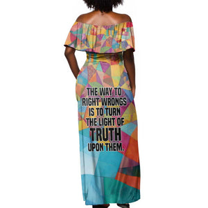 Ida B. Wells Off Shoulder Maxi Dress with Colorful Patchwork Pattern Design Confident Portrait Civil Rights and Journalism Tribute - African Pride