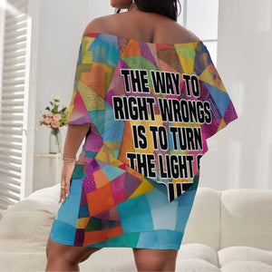 Ida B. Wells Off Shoulder Short Dress with Colorful Patchwork Pattern Design Confident Portrait Civil Rights and Journalism Tribute - African Pride
