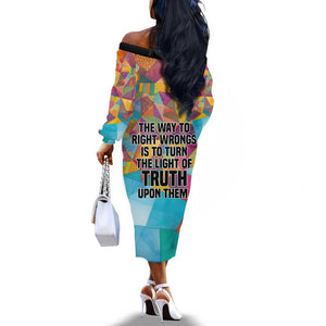 Ida B. Wells Off The Shoulder Long Sleeve Dress with Colorful Patchwork Pattern Design Confident Portrait Civil Rights and Journalism Tribute - African Pride