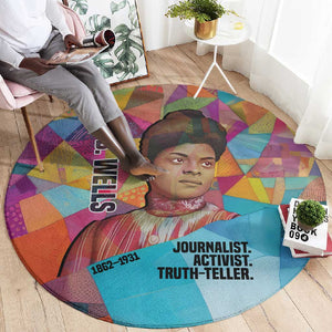 Ida B. Wells Round Carpet with Colorful Patchwork Pattern Design Confident Portrait Civil Rights and Journalism Tribute - African Pride