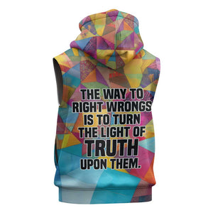 Ida B. Wells Sleeveless Zip Hoodie with Colorful Patchwork Pattern Design Confident Portrait Civil Rights and Journalism Tribute - African Pride