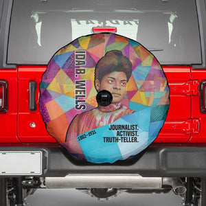 Ida B. Wells Spare Tire Cover with Colorful Patchwork Pattern Design Confident Portrait Civil Rights and Journalism Tribute - African Pride