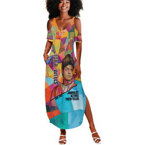 Ida B. Wells Summer Maxi Dress with Colorful Patchwork Pattern Design Confident Portrait Civil Rights and Journalism Tribute - African Pride